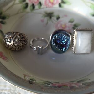 Elegant Silver and Blue Rings Set